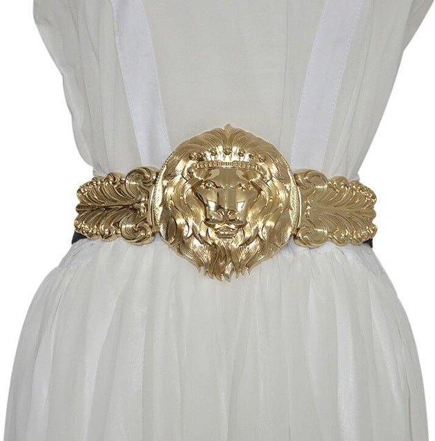 ¡Cinturón Dorado con Hebilla de León! Elegancia y Estilo Femenino. Moda Española.